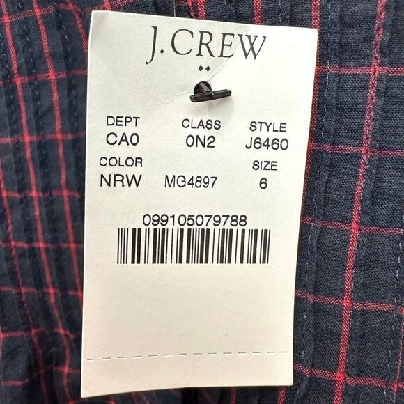 J.CREW MERCANTILE Navy & Red Plaid Blouse Ruffle Collar Long Sleeve | Size 6 - Picture 6 of 7